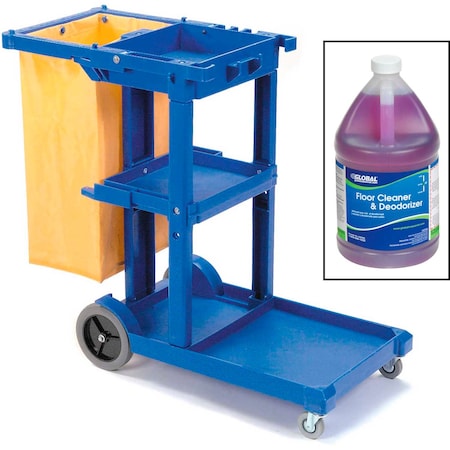 Global Industrial Janitor Cart Blue with Cleaner Deodorizer 2 Gallons 800378